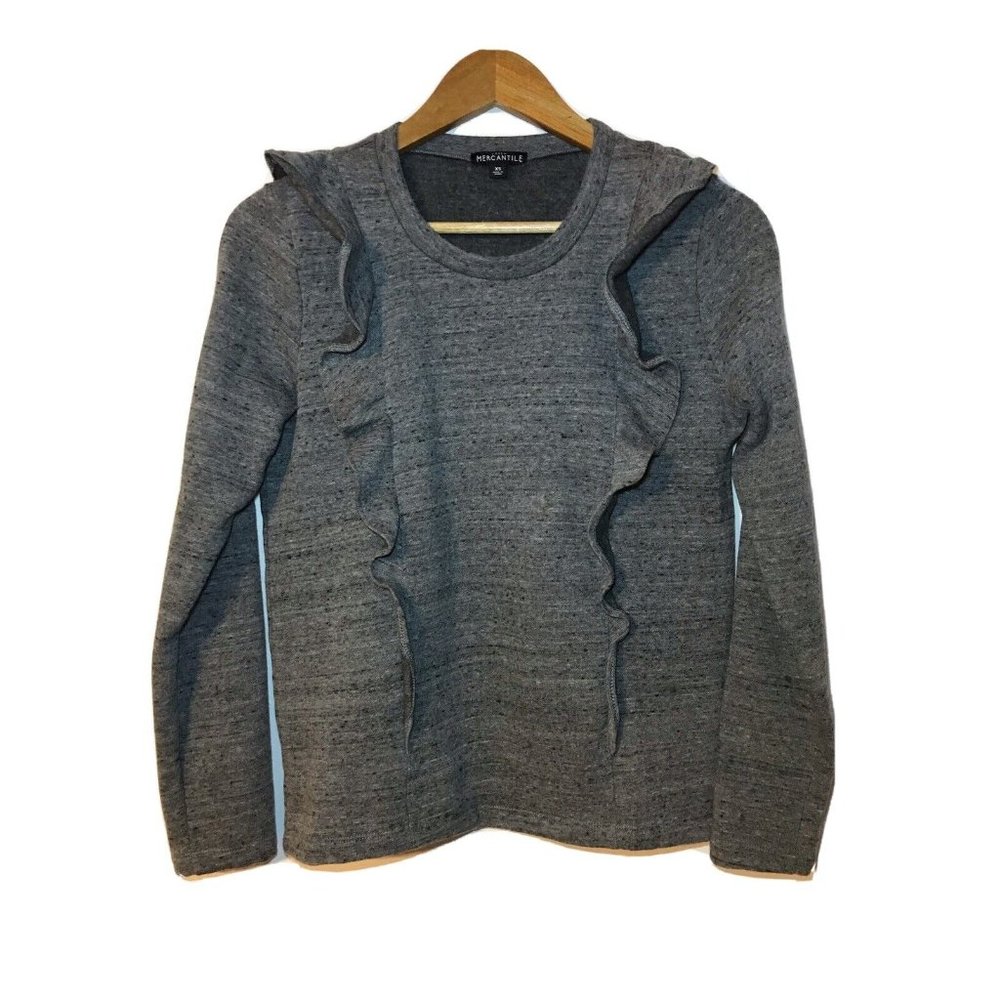 J Crew Mercantile XS Knit Top Gray Long Sleeve Ruffle